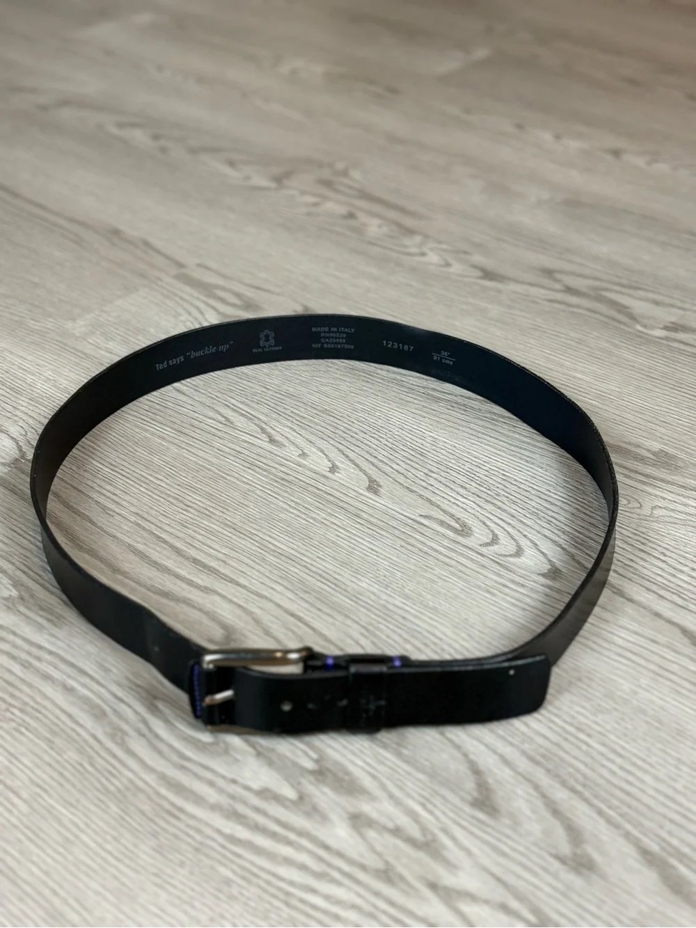 Ted Baker London Black Leather Men's Belt with Silver Buckle